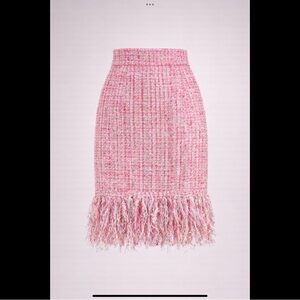 Pink Metallic Tweed Fringe Pencil Skirt Parisian Statement